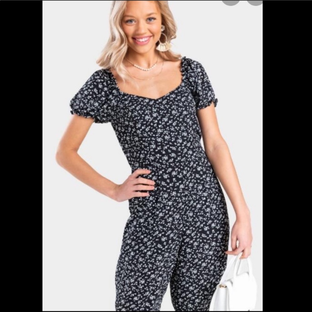 black and white floral jumpsuit